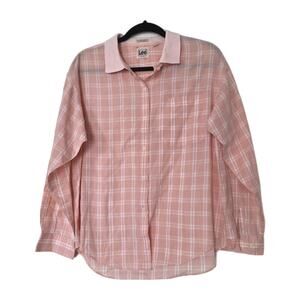 Vintage 80s Lee Pink Plaid Button Up Shirt Womens 13/14 Western Rodeo Cowgirl